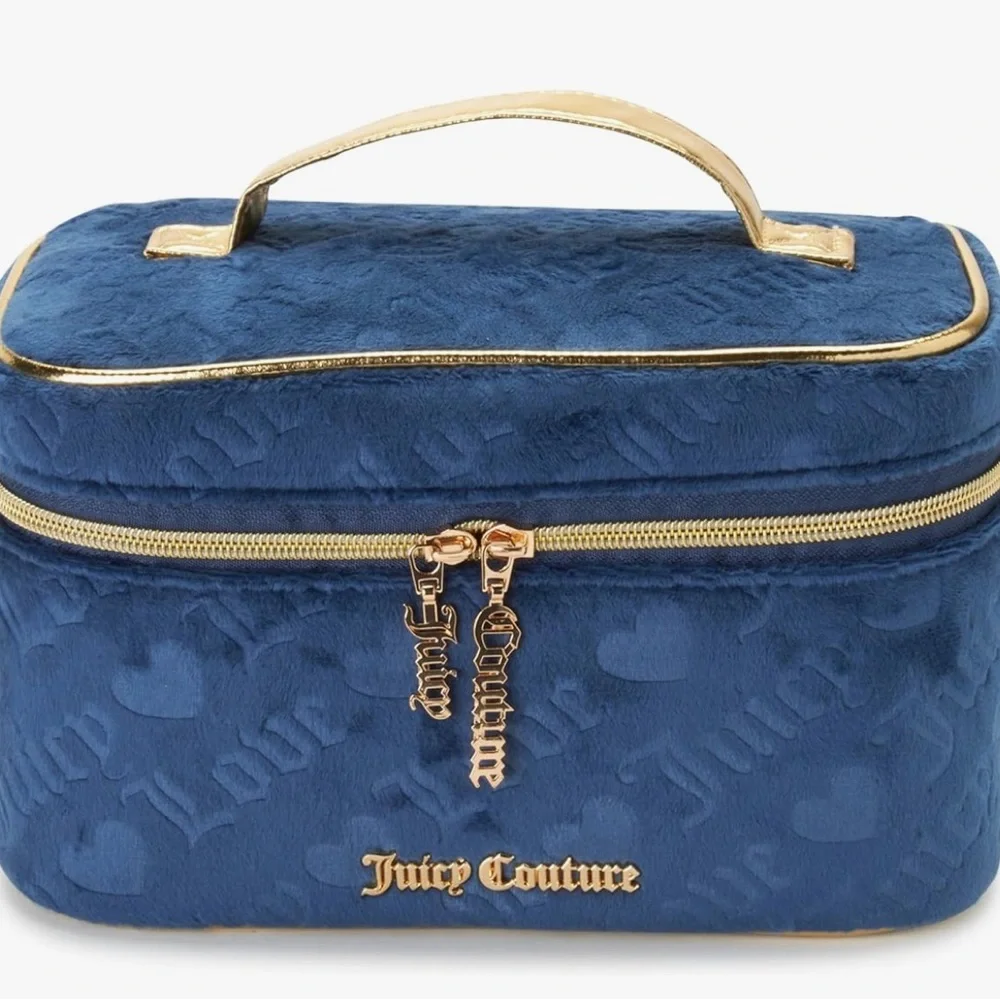 Juicy Couture Navy Velour Juicy and Love Pattern Makeup Train Case